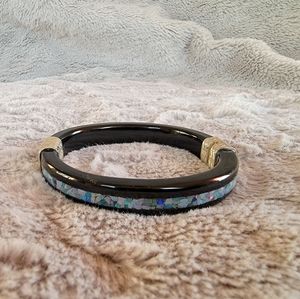 Jay King black agate blue opal mosaic hinged bangle bracelet